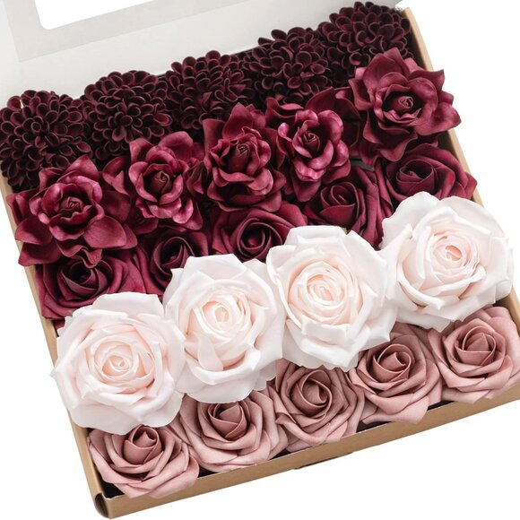 Artificial Flowers Fake Silk Roses Faux Foam Dahlia Gardenia Combo for DIY Weddi